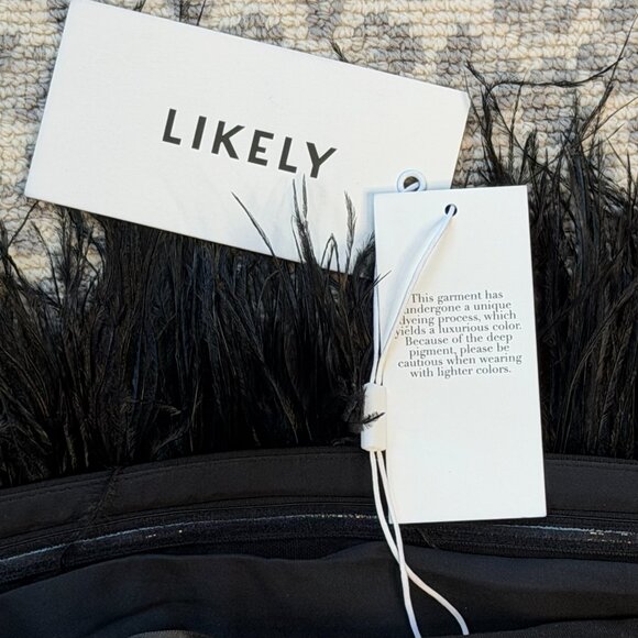 LIKELY DESI JUMPSUIT Black Ostrich Feather Trim NWT - Picture 4 of 12